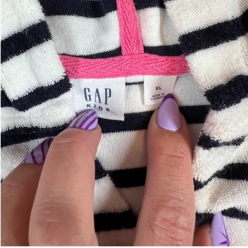 Gap Kids Girl's XL 12-13 Striped Terry Cloth Hooded Swim Cover Up Wearable Towel